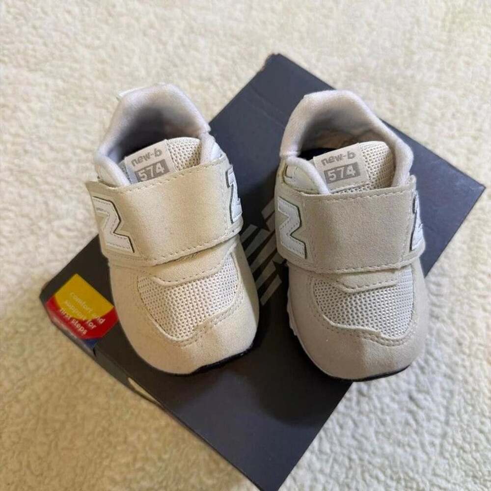 New Balance 574 New-B Hook & Loop Grey White Baby Shoes Size 2 WIDE NW574EVW